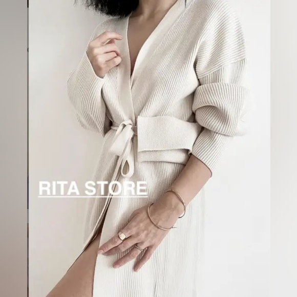 Zara Ribbed Knit Coat M Cream NWT - Picture 6 of 14
